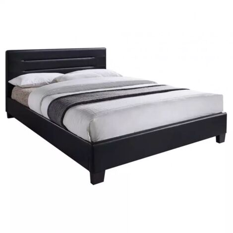 Lit double en simili noir 160 x 200 cm + sommier inclus - BALI