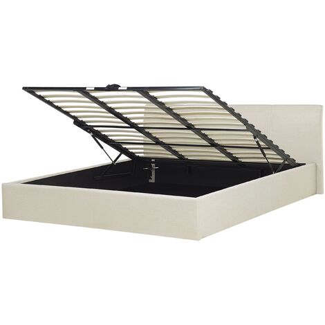 Lit Double en Tissu Beige 180 x 200 cm Elégant de Style Minimaliste avec Coffre de Rangement pour Chambre Moderne ou Contemporaine Beliani - Beige