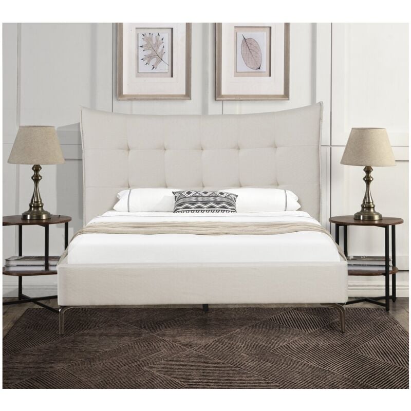 Habitat Et Jardin - Lit double en tissu capitonné ' Aspen' 160 x 200 cm - Beige
