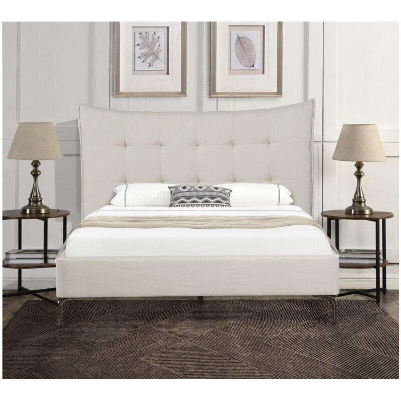 Lit double en tissu capitonné Aspen 180 x 200 cm - Beige