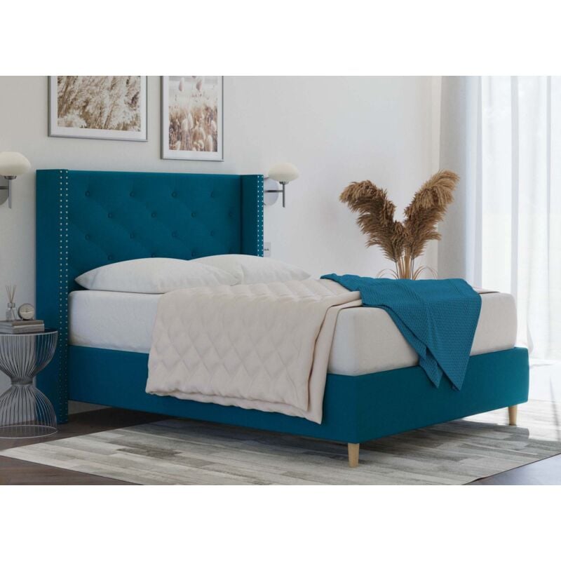 Deco In Paris - margot - Lit double en tissu capitonné bleu margot 180x200 cm