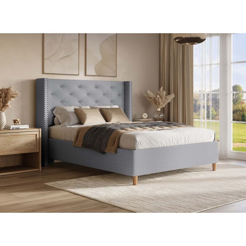 Deco In Paris - margot - Lit double en tissu capitonné gris margot 160x200 cm