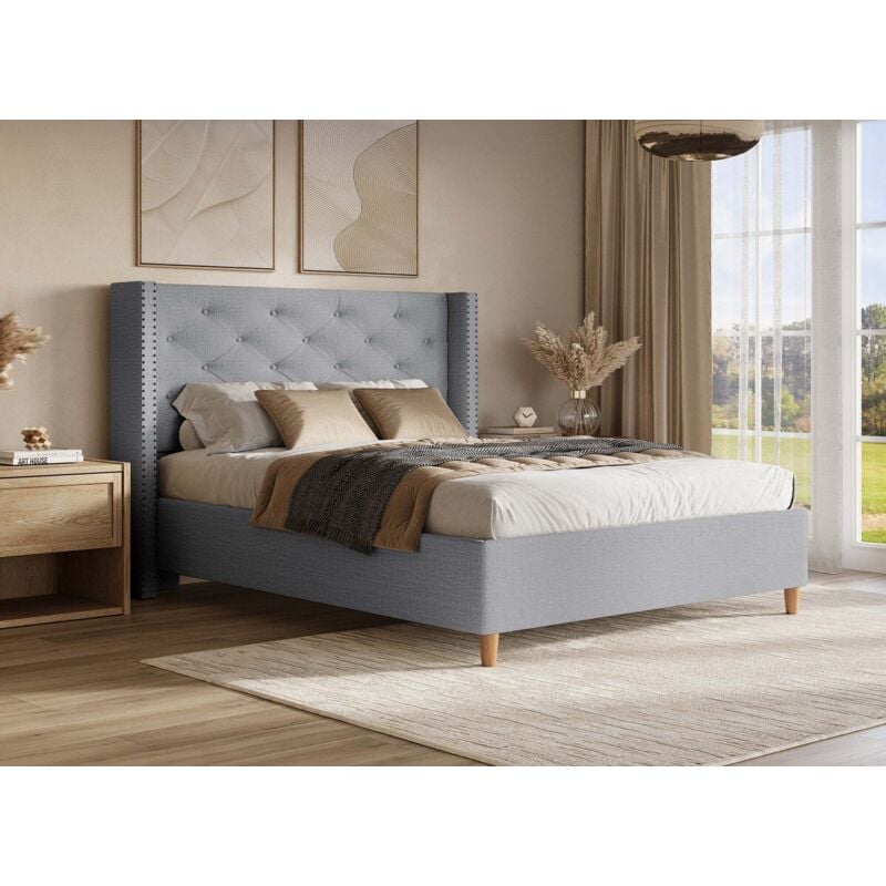 Deco In Paris - margot - Lit double en tissu capitonné gris margot 180x200 cm