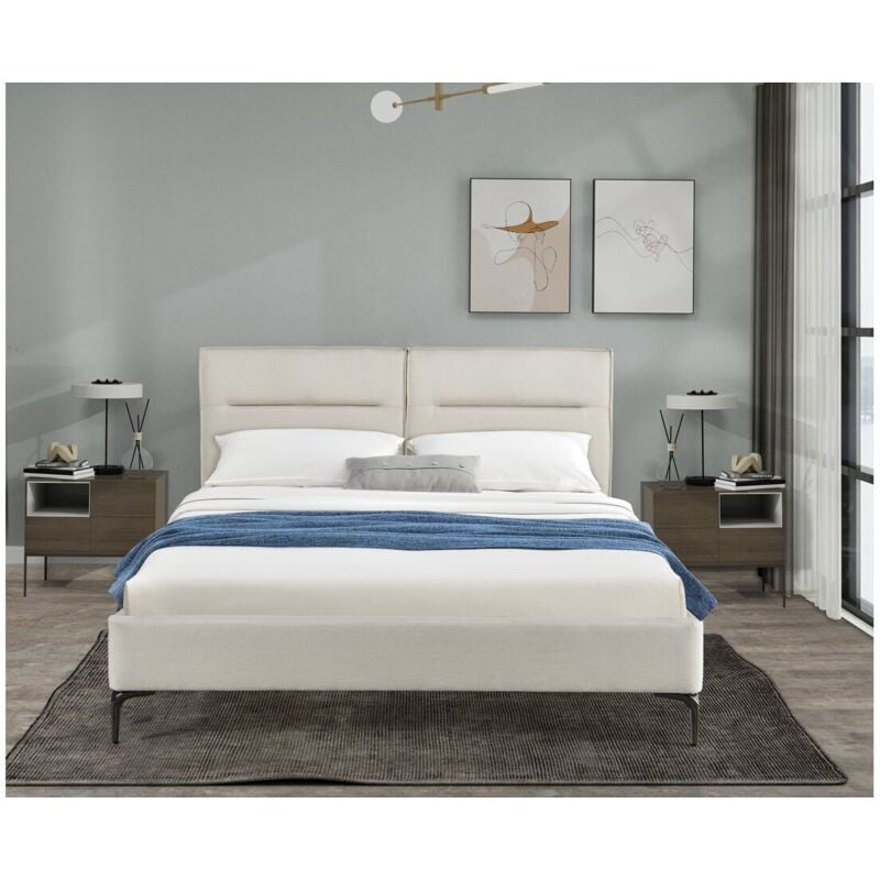 Lit double en tissu design Moritz - 160 x 200 cm - Beige
