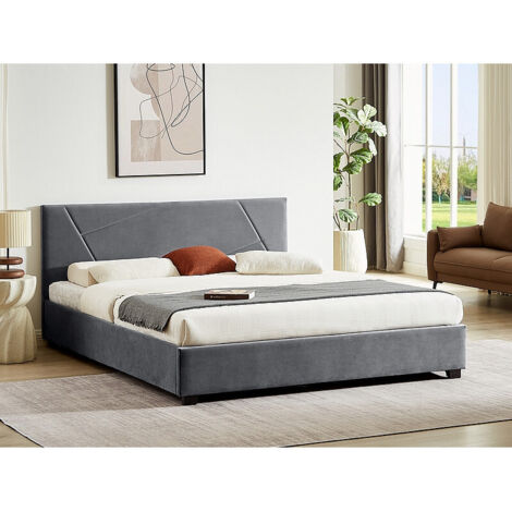 Lit double en velours avec tête de lit "Columbia" - Gris - 160 x 200 cm - Livraison gratuite