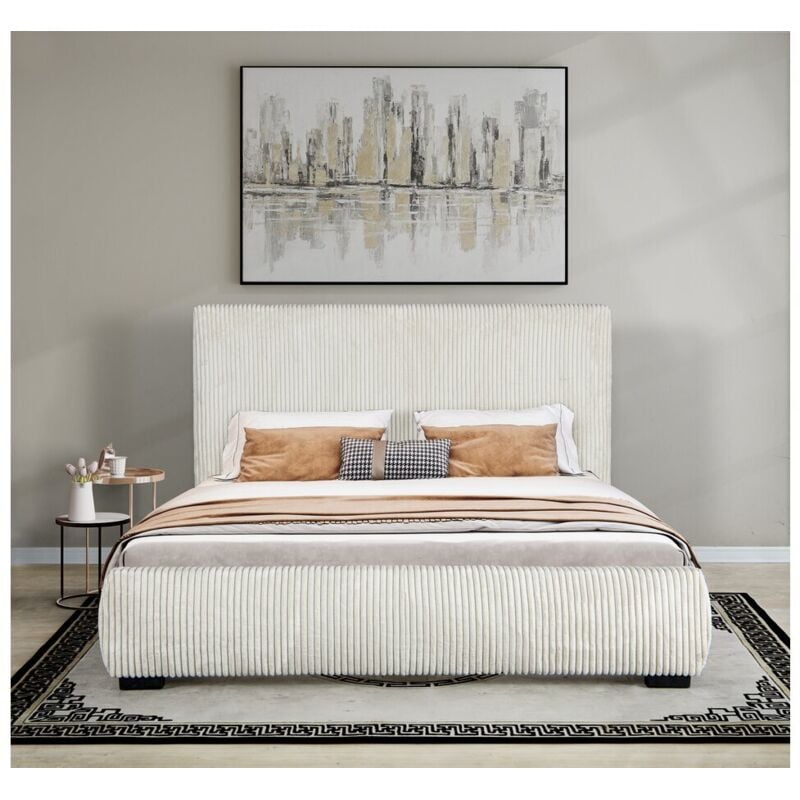 Lit double en velours côtelé Montana - 180 x 200 cm - Beige