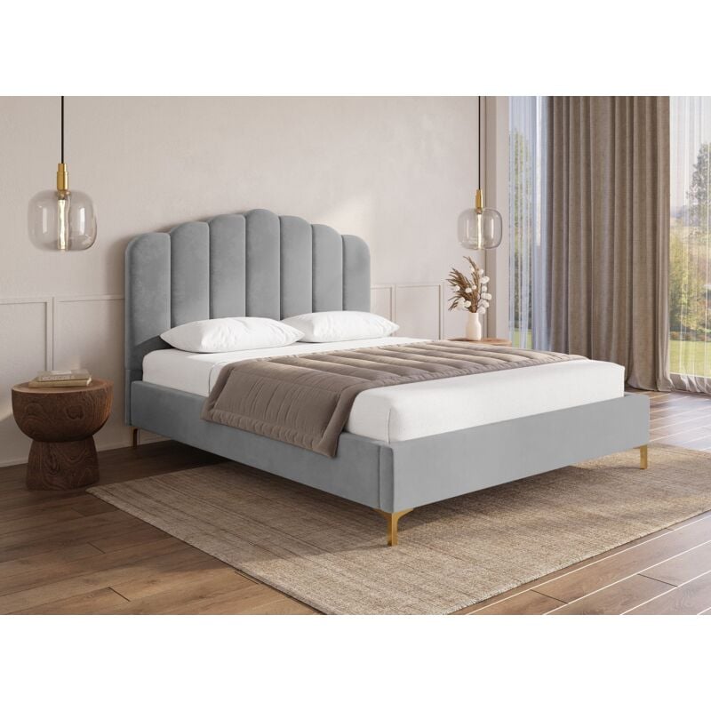Marion - Lit double en velours gris 180x200 cm marion
