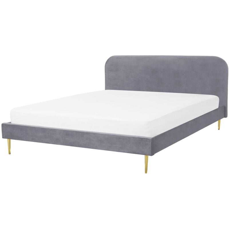 Beliani - Lit Double 180 x 200 cm Tapissé en Velours Gris avec Pieds Dorés et Sommier à Lattes Inclus Idéal pour Chambre au Design Glamour et Rétro