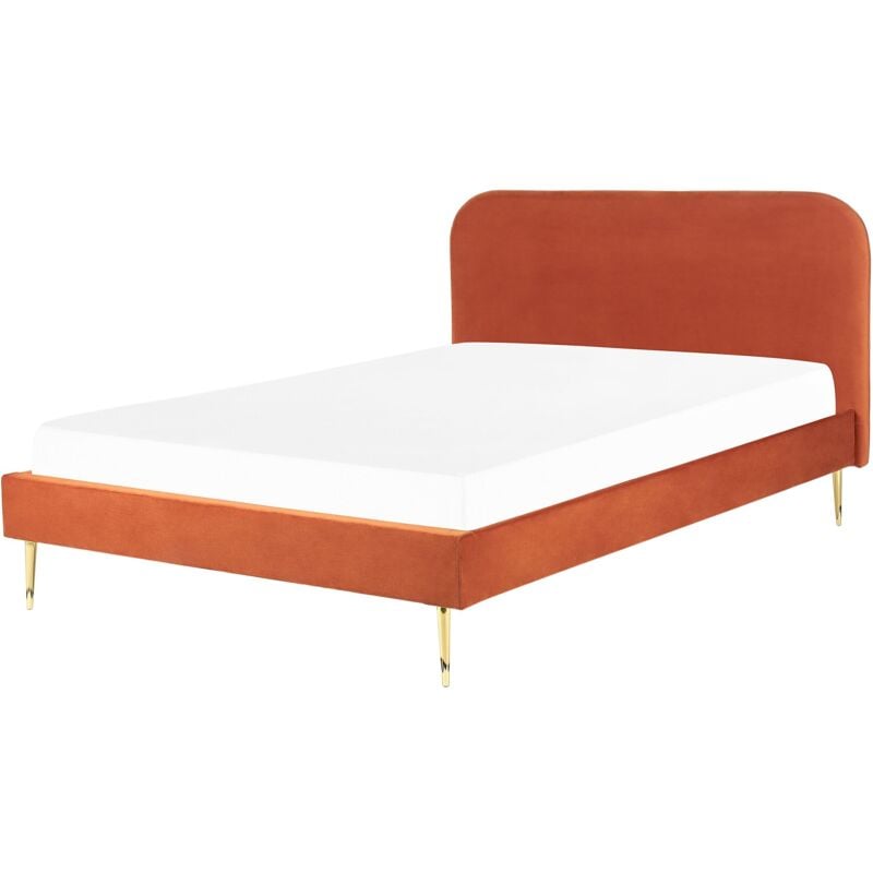 Beliani - Lit Double 180 x 200 cm en Velours Orange Rembourrage Supérieur Pieds Dorés Flayat