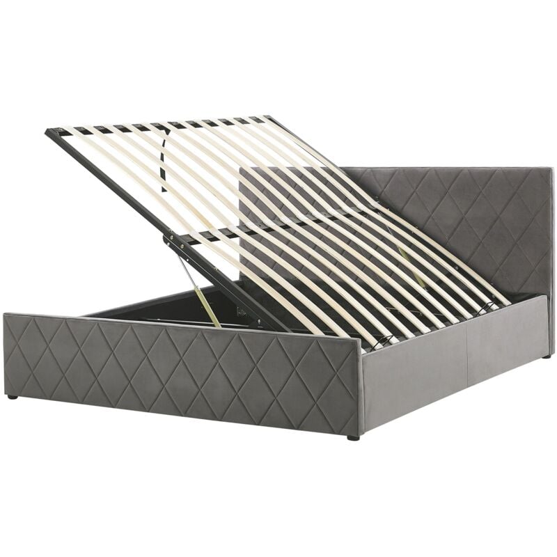 Lit Coffre avec Rangement en Velours Gris 140 x 200 cm avec Sommier à Lattes et Haute Tête de Lit Élégante pour Chambre Moderne et Glamour Beliani