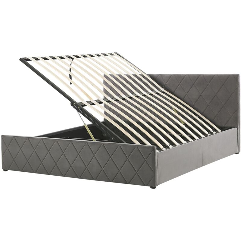 Lit Coffre avec Rangement en Velours Gris 160 x 200 cm avec Sommier à Lattes et Haute Tête de Lit Élégante pour Chambre Moderne et Glamour Beliani