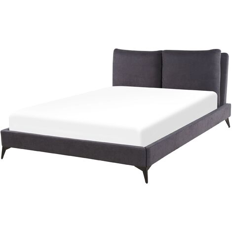 Lit Double en Velours Gris Foncé 160 x 200 cm avec Haute Tête de Lit Confortable au Style Glamour pour Chambre Moderne ou Classique Beliani - Gris