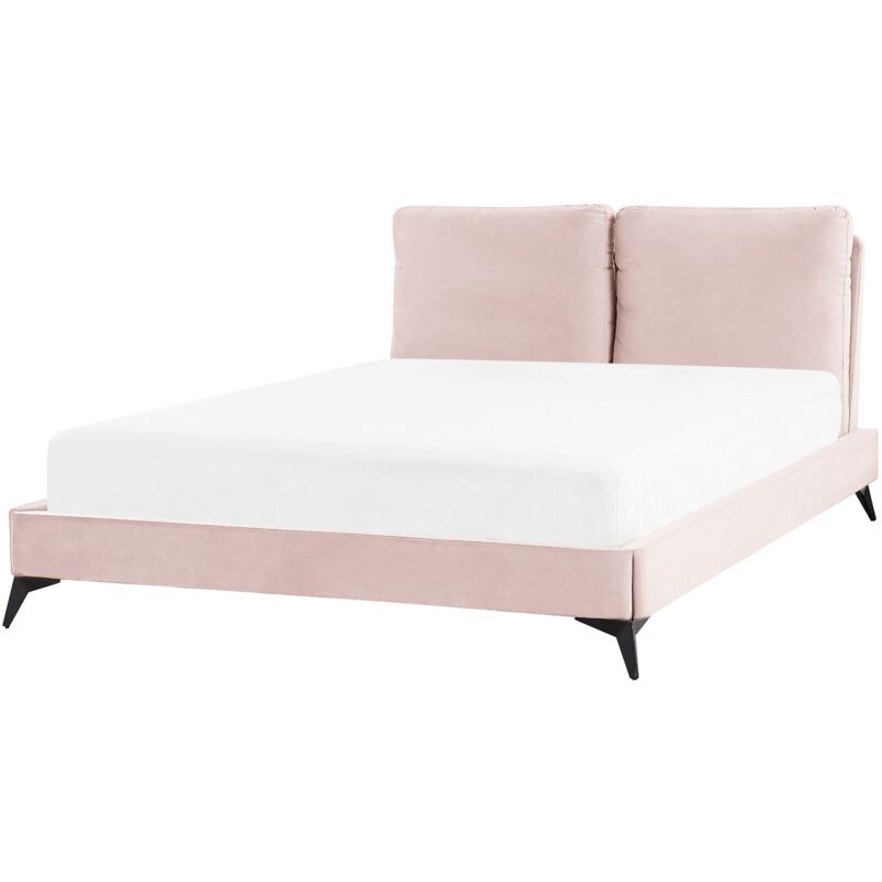 Beliani - Lit Double 140 x 200 cm en Velours Rose et Bois pour Tout Type de Matelas Melle