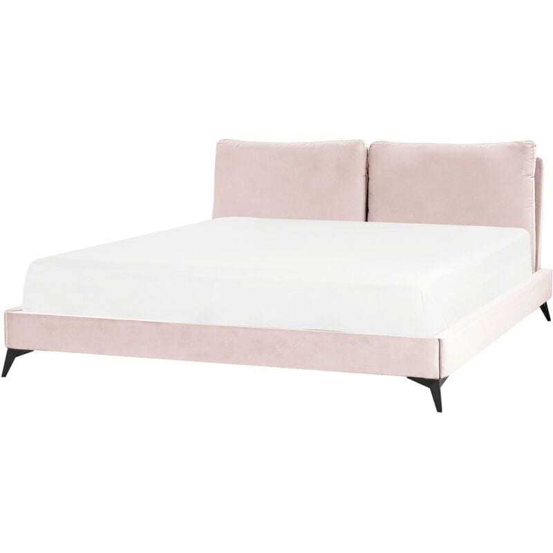 Beliani - Super Lit Double 180 x 200 cm en Velours Rose et Bois pour Tout Type de Matelas Melle
