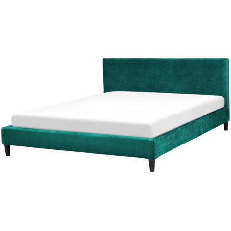 Lit Double en Velours Vert Foncé 160 x 200 cm Design Minimaliste avec Touche Rétro pour Chambre Glamour ou Classique Beliani
