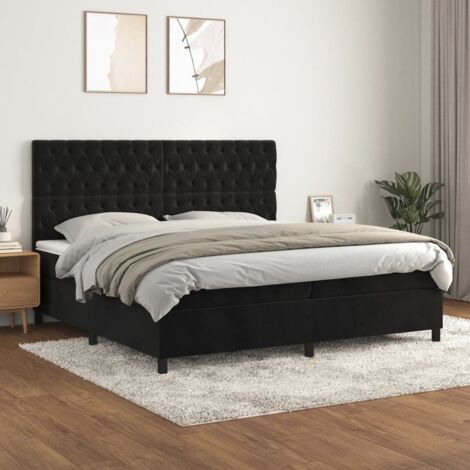 Lit double et matelas  Lit à sommier tapissier et matelas  Lit Adulte Noir 200x200 cm Velours BVM43701