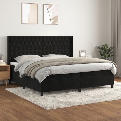 Lit double et matelas  Lit à sommier tapissier et matelas  Lit Adulte Noir 200x200 cm Velours BVM64202