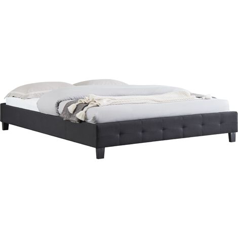 Lit double futon CORSE lit adulte avec sommier queen size 160 x 200 cm couchage 2 places / 2 personnes, revêtement en tissu noir - Noir