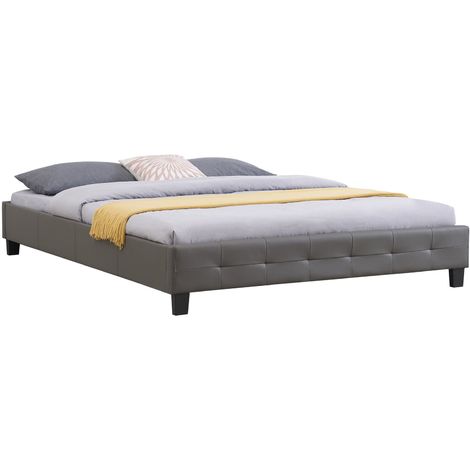 Lit double futon pour adulte GOMERA avec sommier queen size 160x200 cm couchage 2 places / 2 personnes, revêtement synthétique gris - Gris