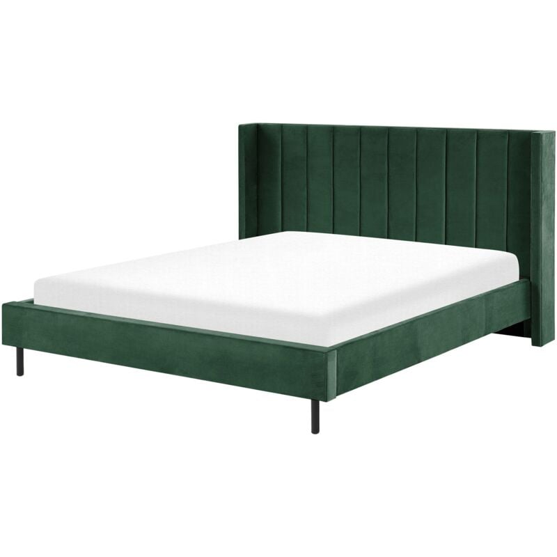 Beliani - Lit Double en Velours Vert Foncé 160 x 200 cm avec Haute Tête de Lit Rembourrée Élégant avec Tendance Rétro pour Chambre Glamour ou