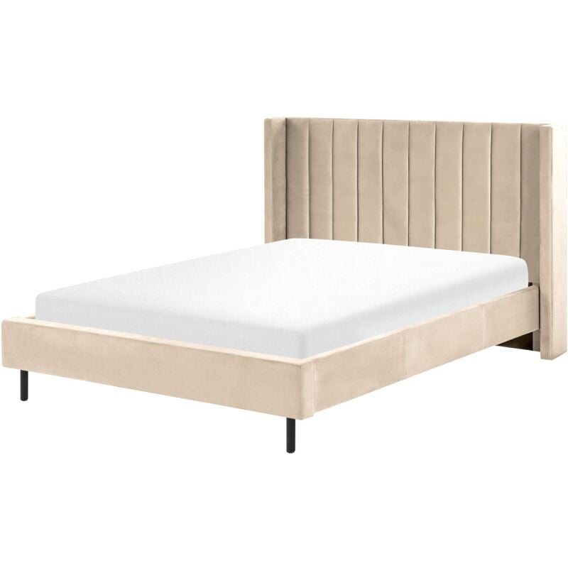 Beliani - Sommier pour Lit Double 140 x 200 cm en Velours Beige Tête de Lit Haute Villette