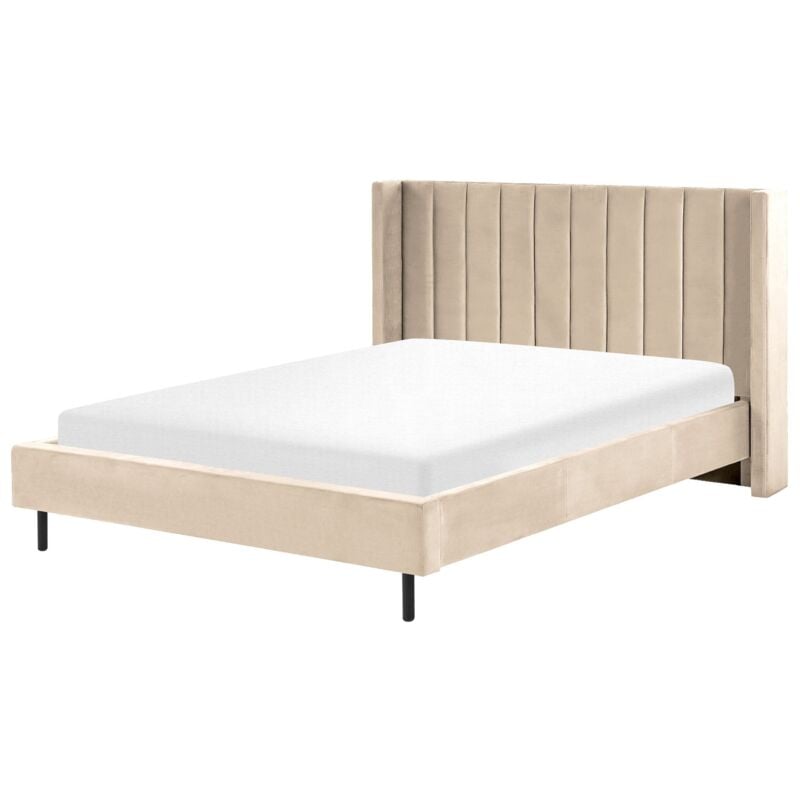 Beliani - Sommier pour Lit Double 160 x 200 cm en Velours Beige Tête de Lit Haute Villette