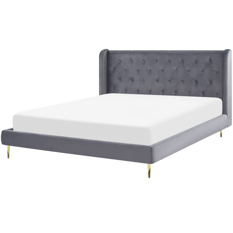 Beliani - Lit Double Rangement Velours Rembourré Capitonné 180x200cm Gris Forbach