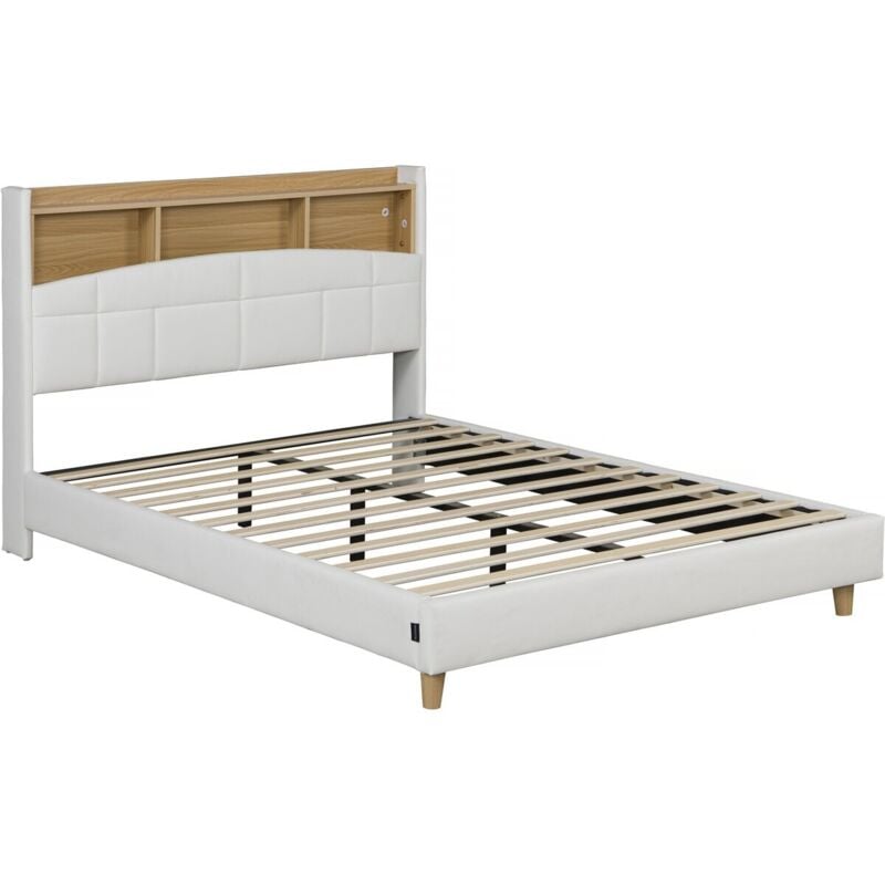 Habitat Et Jardin - Lit double led avec rangement tête de lit 'Sarah' - 140 x 190 cm - Blanc