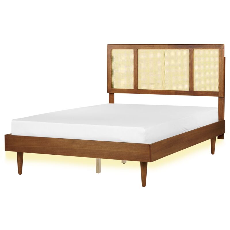 Beliani - Lit Double led Moderne Bois Hévéa 140 x 200 cm Bois Clair Auray