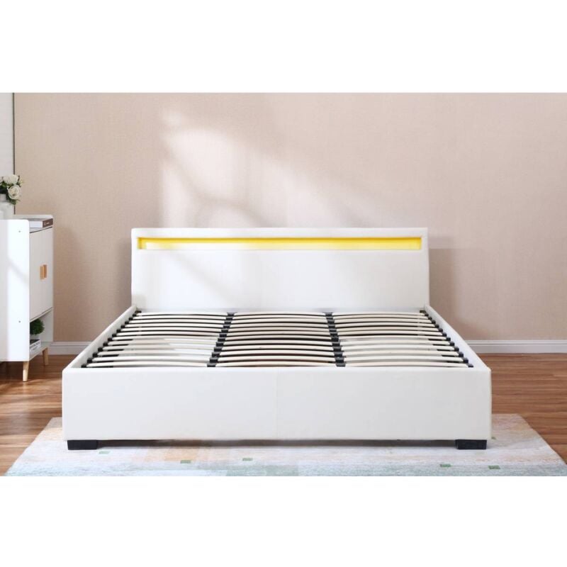 Habitat Et Jardin - lit led double avec 4 tiroirs 'Nico' - 180 x 200 cm - Blanc