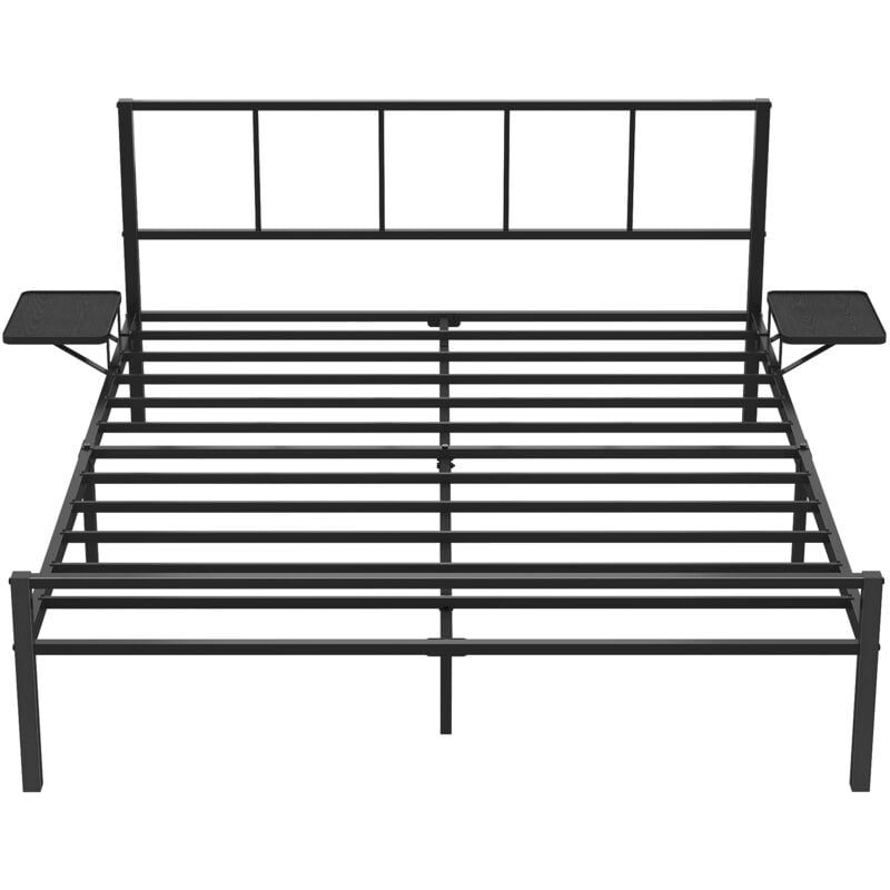 Vasagle - Lit Double, Lit 2 Personnes, Cadre de Lit en Métal avec Étagères de Rangement, Tête de Lit, Lit Adolescent, Adapté pour Matelas 140 x 190
