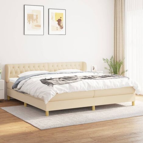 Lit double  Lit à sommier tapissier avec matelas  Lit Adulte Crème 200x200 cm Tissu BVM49374