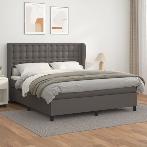 Lit double  Lit à sommier tapissier avec matelas  Lit Adulte Gris 180x200 cm Similicuir BVM28602