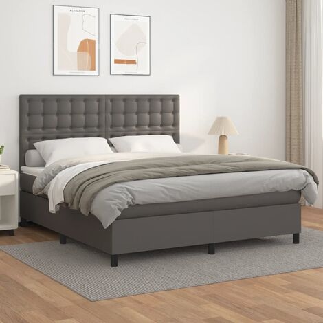 Lit double  Lit à sommier tapissier avec matelas  Lit Adulte Gris 180x200 cm Similicuir BVM38323