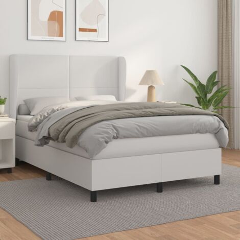 Lit Double  Lit à sommier tapissier avec matelas  Lit Adulte  Meuble de Chambre à Coucher Blanc 140x200cm Similicuir XRKJY4303426