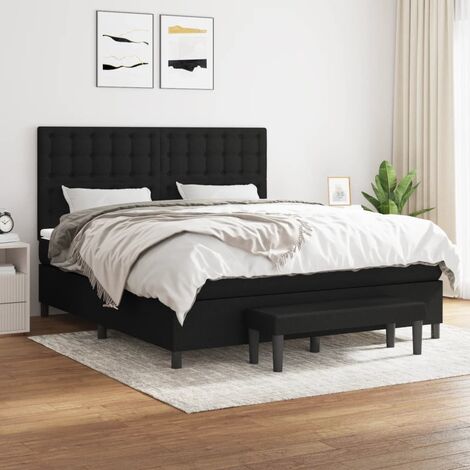 Lit double  Lit à sommier tapissier avec matelas  Lit Adulte Noir 180x200 cm Tissu BVM34043