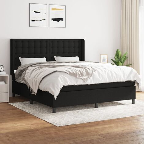 Lit double  Lit à sommier tapissier avec matelas  Lit Adulte Noir 180x200 cm Tissu BVM42527