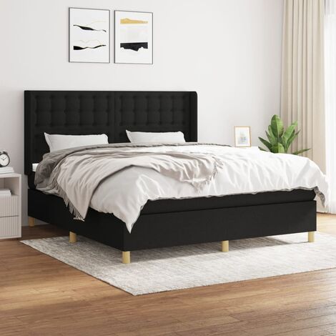 Lit double  Lit à sommier tapissier avec matelas  Lit Adulte Noir 180x200 cm Tissu BVM61642