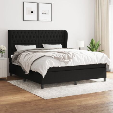 Lit double  Lit à sommier tapissier avec matelas  Lit Adulte Noir 180x200 cm Tissu BVM74713