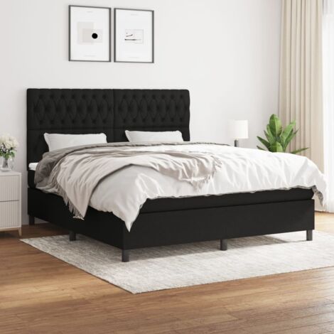 Lit double  Lit à sommier tapissier avec matelas  Lit Adulte Noir 180x200 cm Tissu BVM79643