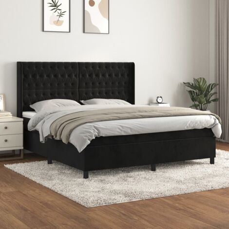 Lit double  Lit à sommier tapissier avec matelas  Lit Adulte Noir 180x200 cm Velours BVM99441