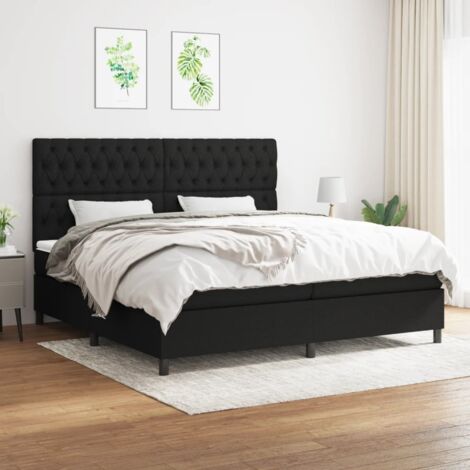 Lit double  Lit à sommier tapissier avec matelas  Lit Adulte Noir 200x200 cm Tissu BVM44679