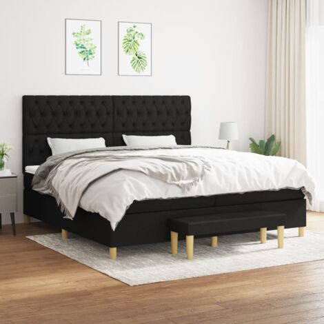 Lit double  Lit à sommier tapissier avec matelas  Lit Adulte Noir 200x200 cm Tissu BVM64433