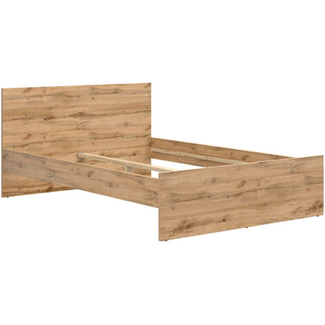 Lit double, lit adulte 2 places 140x200 coloris Chêne wotan - Longueur 204,5 x Profondeur 145 x Hauteur 85,5 cm
