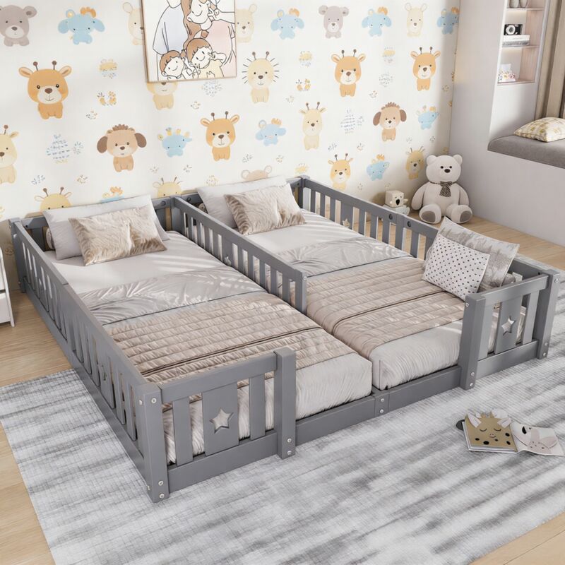 Lit double lit au sol 90x200cm, lit Montessori avec barrière