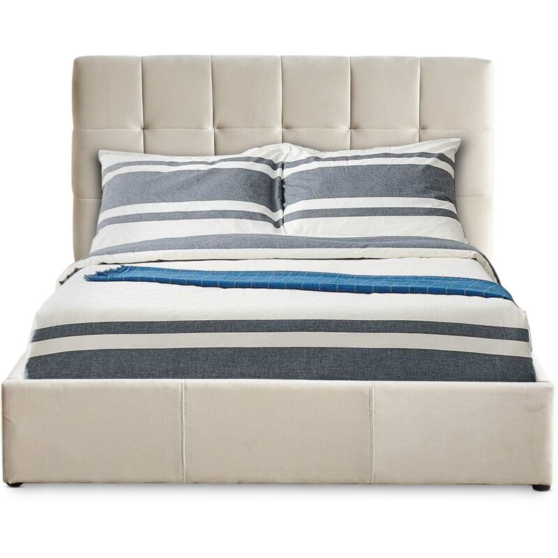Cotecosy - Lit double Luftani avec sommier relevable 140x190cm Velours Beige