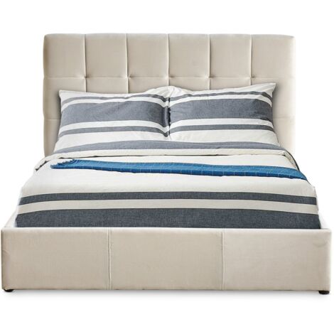 Lit double Luftani avec sommier relevable 140x190cm Velours Beige