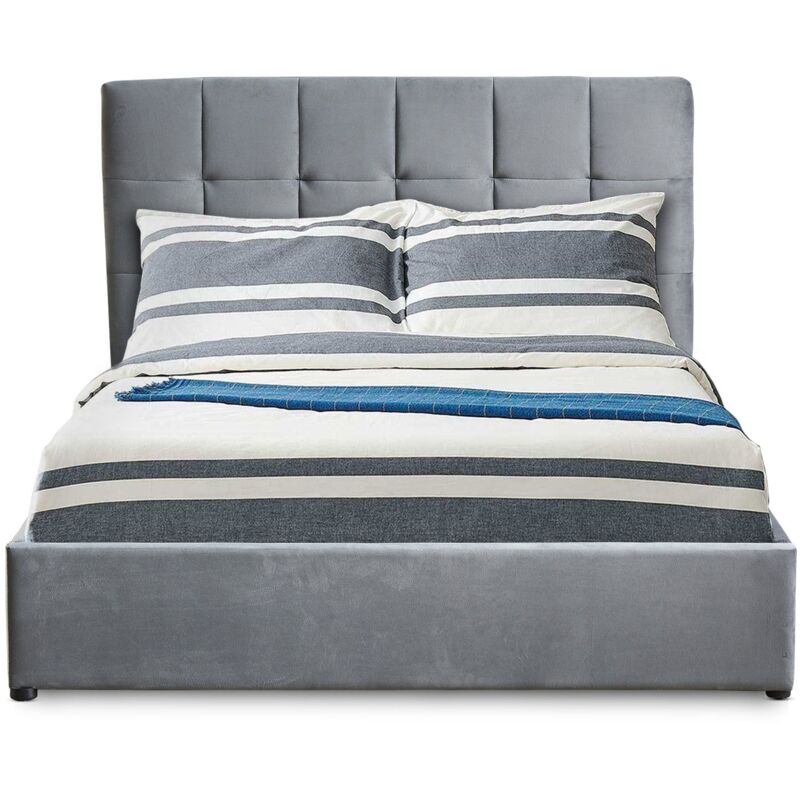 Cotecosy - Lit double Luftani avec sommier relevable 160x200cm Velours Argent