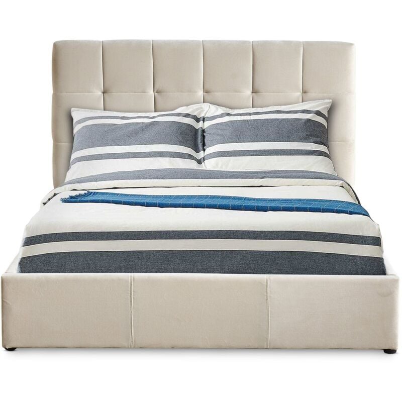 Lit double Luftani avec sommier relevable 180x200cm Velours Beige