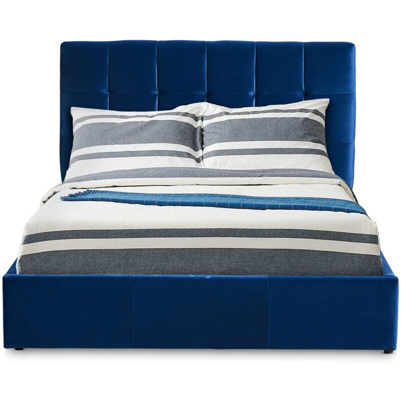 Cotecosy - Lit double Luftani avec sommier relevable 180x200cm Velours Bleu